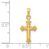 Hollow Fleur De Lis Cross Charm Pendant in Real 14k Yellow Gold