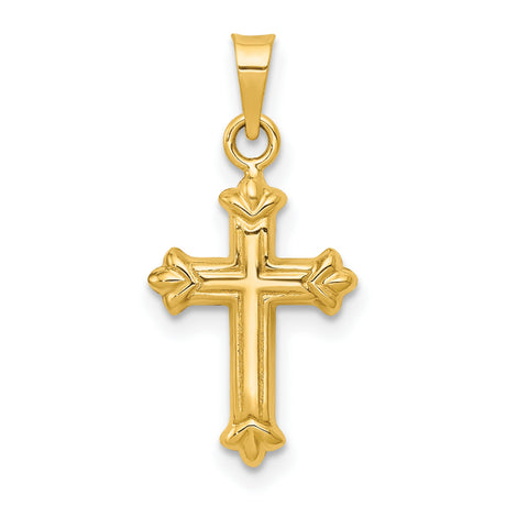 Hollow Fleur De Lis Cross Charm Pendant in Real 14k Yellow Gold