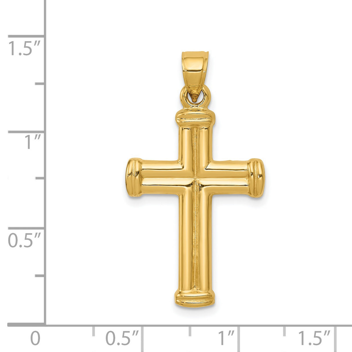 Hollow 3D Latin Cross With Capped Ends Charm Pendant in Real 14k Yellow Gold