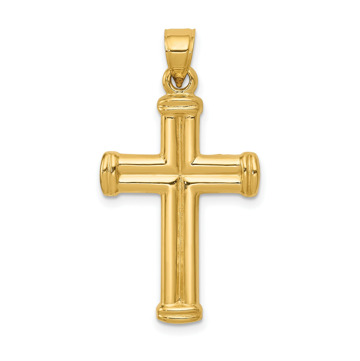 Hollow 3D Latin Cross With Capped Ends Charm Pendant in Real 14k Yellow Gold