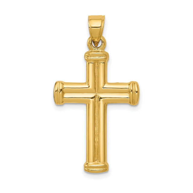 Hollow 3D Latin Cross With Capped Ends Charm Pendant in Real 14k Yellow Gold