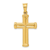 Hollow 3D Latin Cross With Capped Ends Charm Pendant in Real 14k Yellow Gold