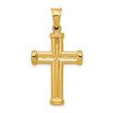 Hollow 3D Latin Cross With Capped Ends Charm Pendant in Real 14k Yellow Gold