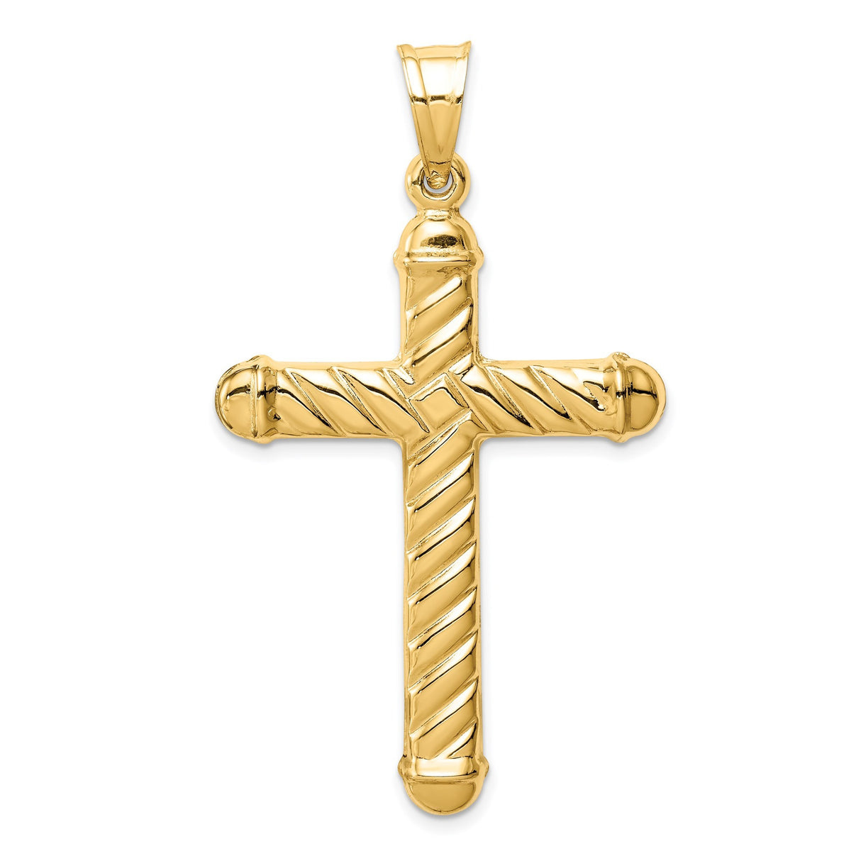 14k Yellow Gold Latin Cross Pendant with Textured Rope Design and Polished Finish