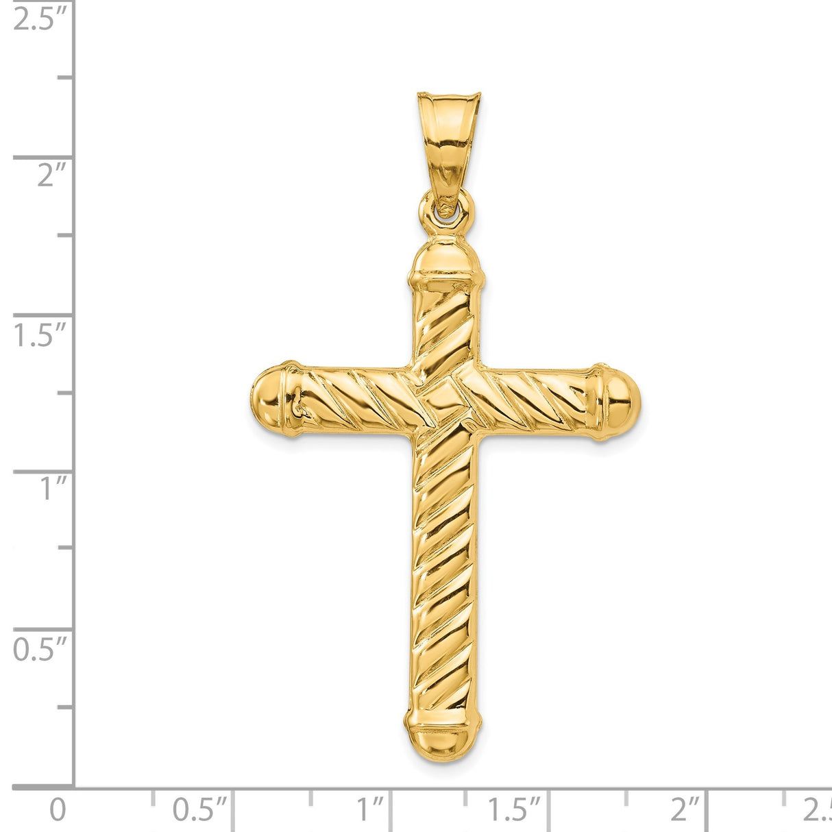 14k Yellow Gold Latin Cross Pendant with Textured Rope Design and Polished Finish