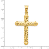 14k Yellow Gold Latin Cross Pendant with Textured Rope Design and Polished Finish