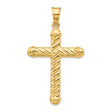 14k Yellow Gold Latin Cross Pendant with Textured Rope Design and Polished Finish