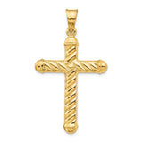 14k Yellow Gold Latin Cross Pendant with Textured Rope Design and Polished Finish