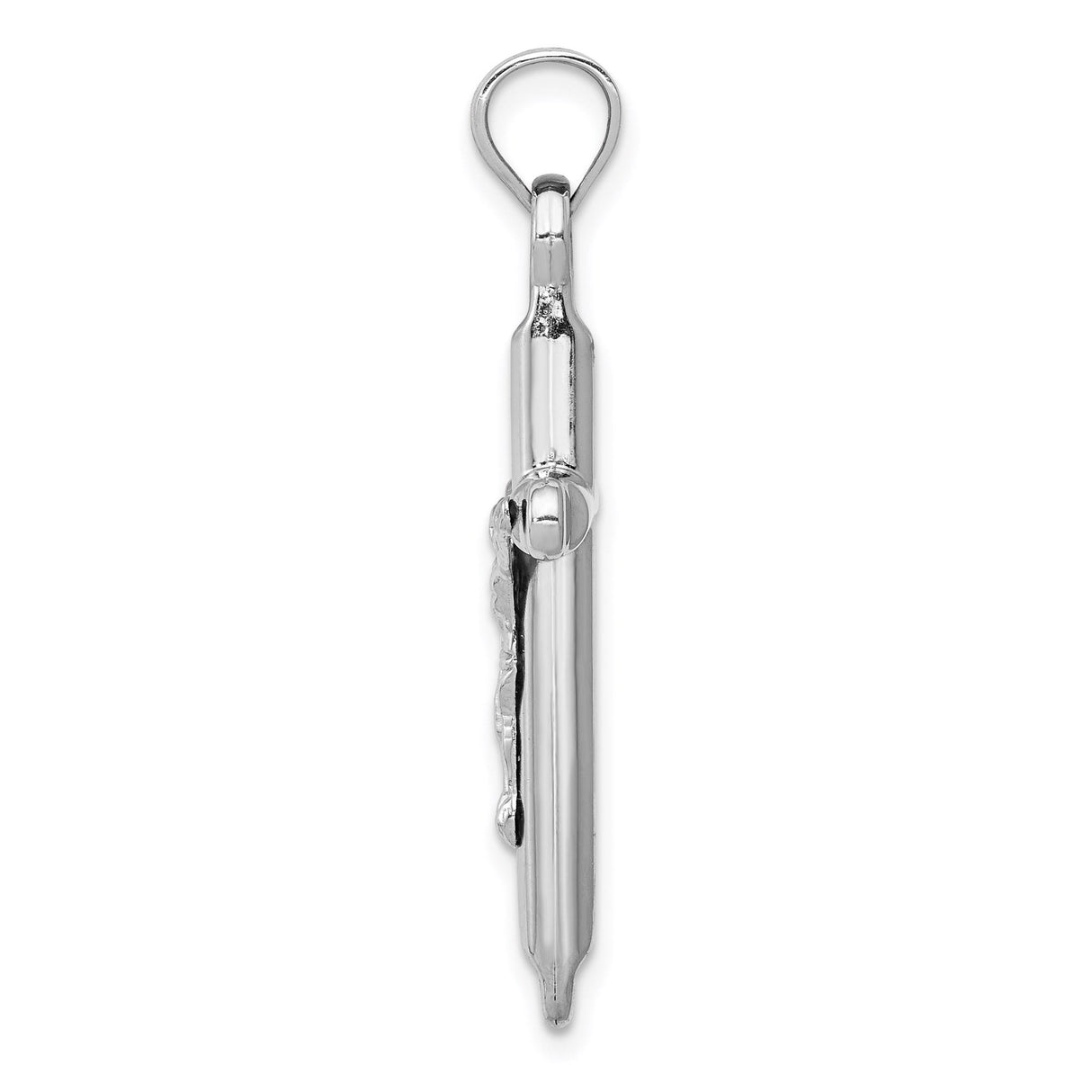 14k White Gold Crucifix Pendant, Polished Latin Cross with Jesus, Catholic Religious Jewelry