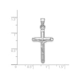 14k White Gold Crucifix Pendant, Polished Latin Cross with Jesus, Catholic Religious Jewelry