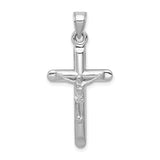 14k White Gold Crucifix Pendant, Polished Latin Cross with Jesus, Catholic Religious Jewelry