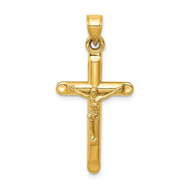 14k Yellow Gold Crucifix Pendant with Latin Cross Jesus Design Religious Christian Jewelry