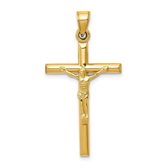 14k Yellow Gold Crucifix Cross Pendant with Detailed Figure of Christ, Latin Devotional Style
