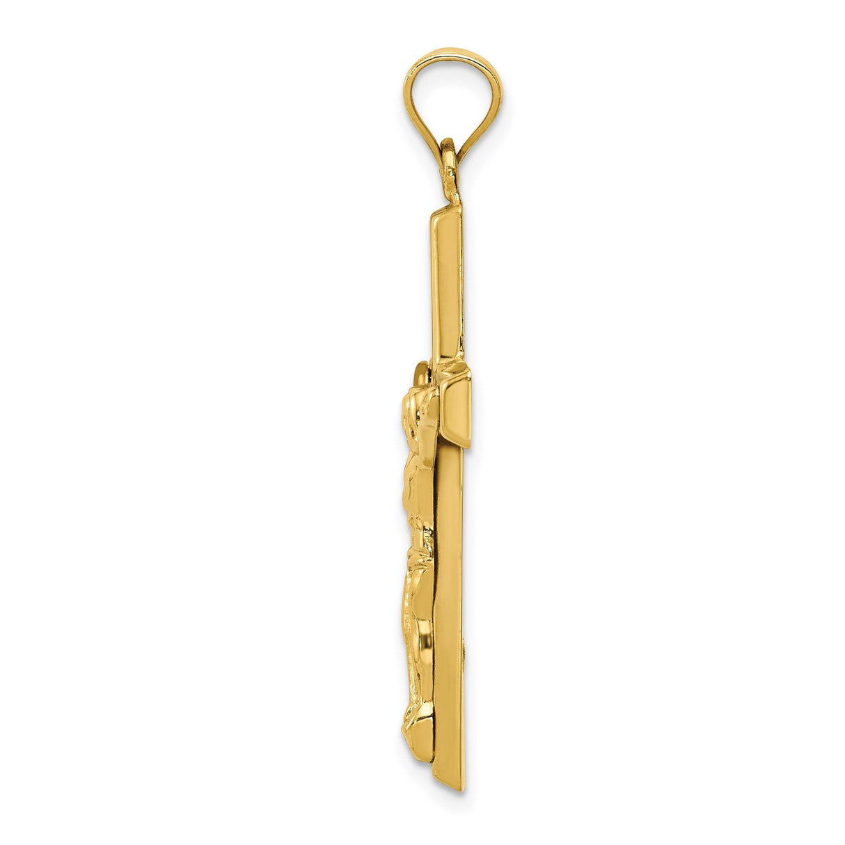 14k Yellow Gold Crucifix Pendant with Polished Jesus on Cross Religious Charm