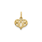 14k Yellow Gold Mom Charm Pendant, Heart Shaped with Bold Lettering, Sentimental Keepsake Jewelry