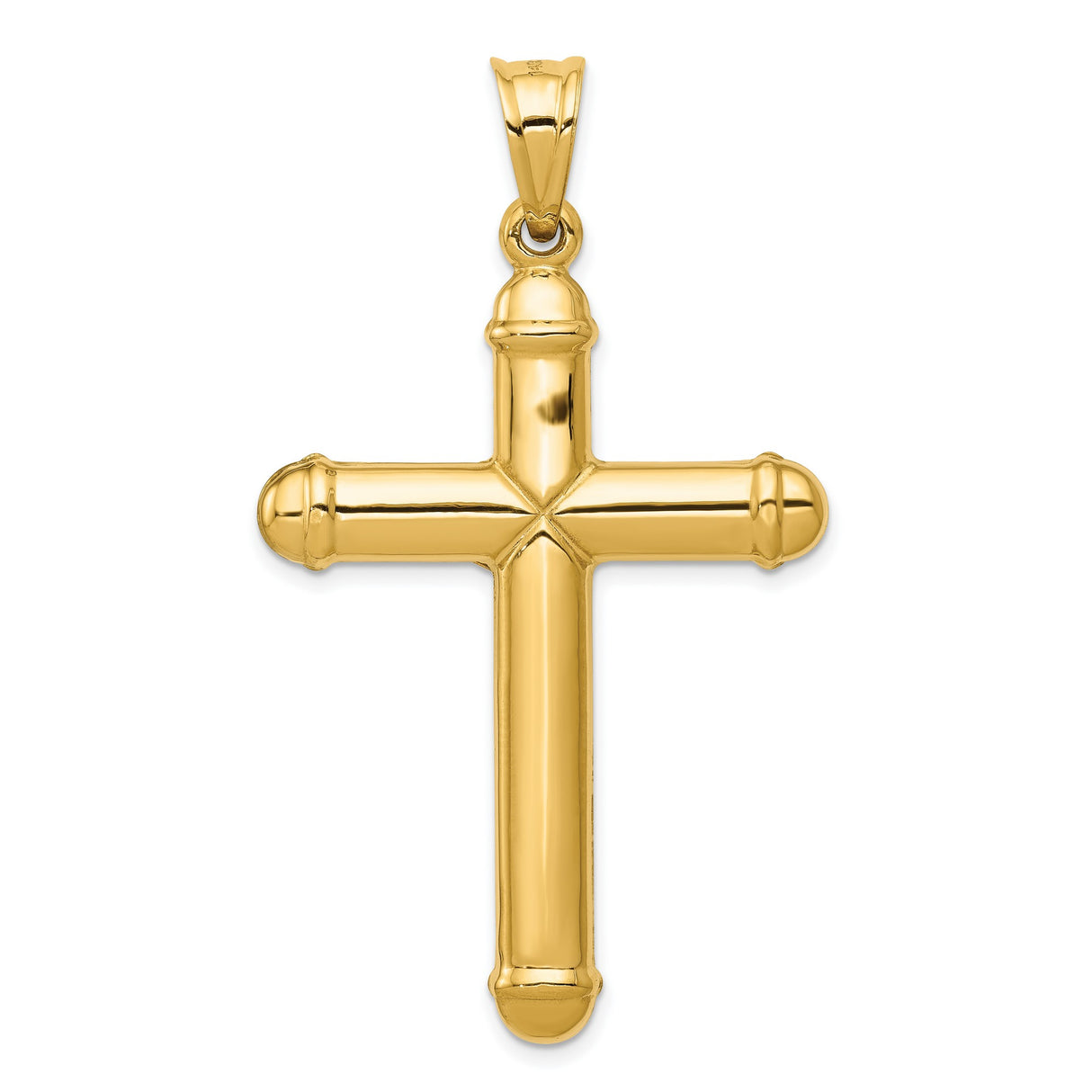 Hollow Reversible Latin Crucifix With Capped Tips Charm Pendant in Real 14k Yellow Gold