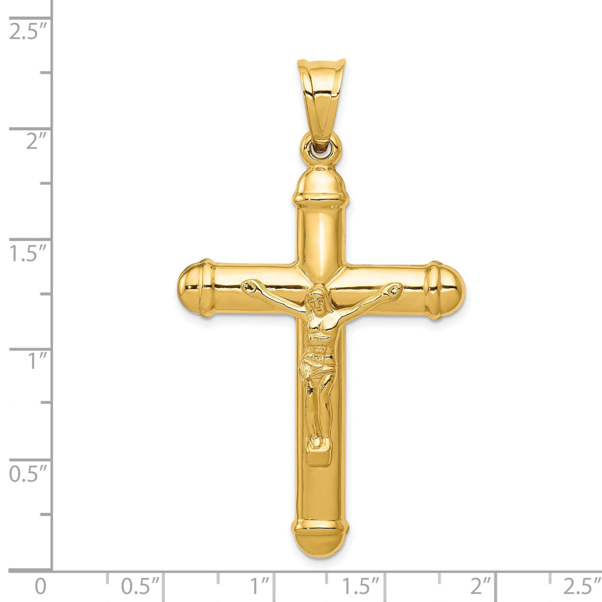 Hollow Reversible Latin Crucifix With Capped Tips Charm Pendant in Real 14k Yellow Gold