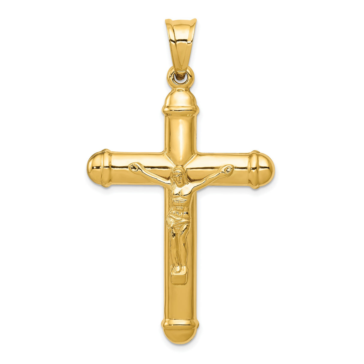 Hollow Reversible Latin Crucifix With Capped Tips Charm Pendant in Real 14k Yellow Gold