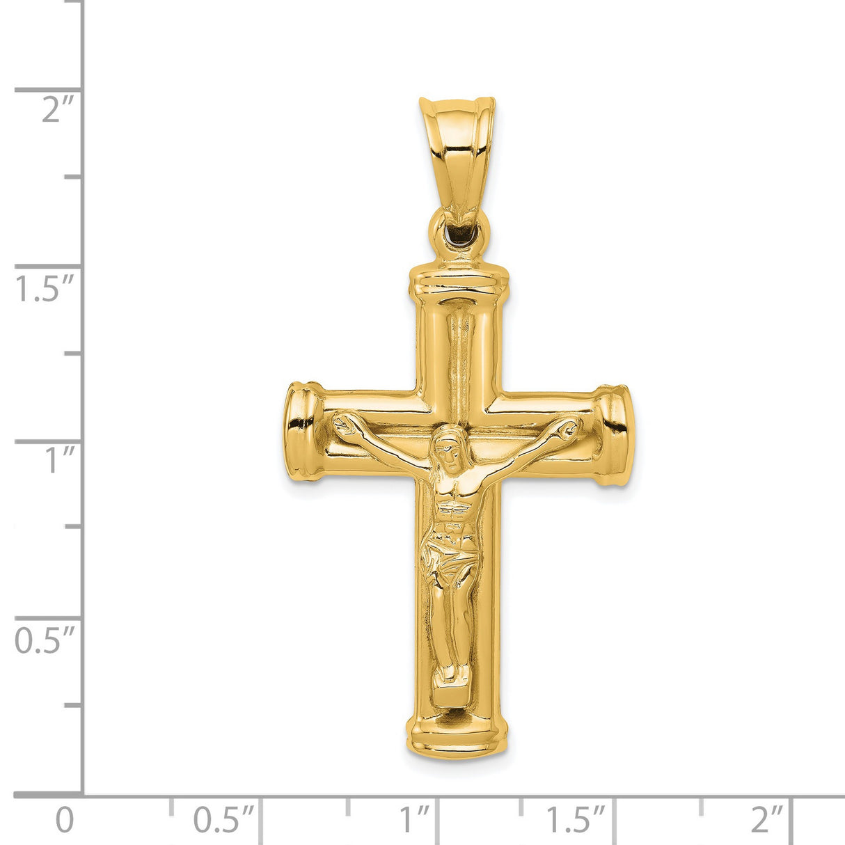 Hollow Reversible Latin Crucifix With Capped Ends Charm Pendant in Real 14k Yellow Gold