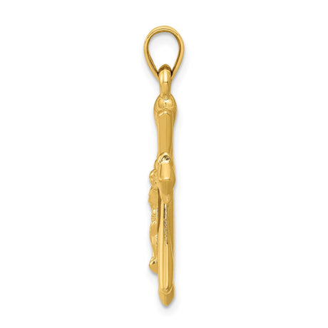 14k Yellow Gold Crucifix Pendant with Jesus Figure, Reversible Patonce Cross Charm