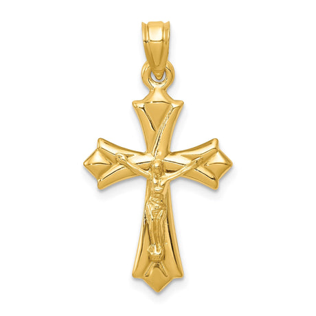 14k Yellow Gold Crucifix Pendant with Jesus Figure, Reversible Patonce Cross Charm