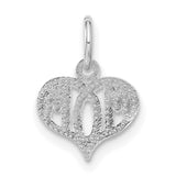 14k White Gold Heart Pendant with Bold MOM Letters, Symbolic Charm for Women