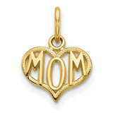 14k Yellow Gold Mom Charm Pendant, Heart Shaped with Bold Lettering, Sentimental Keepsake Jewelry