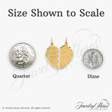 14k Yellow Gold Friendship Heart Pendant Set, Split Heart Charm with Matching Halves