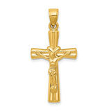 Hollow Reversible Latin Crucifix Charm Pendant in Real 14k Yellow Gold