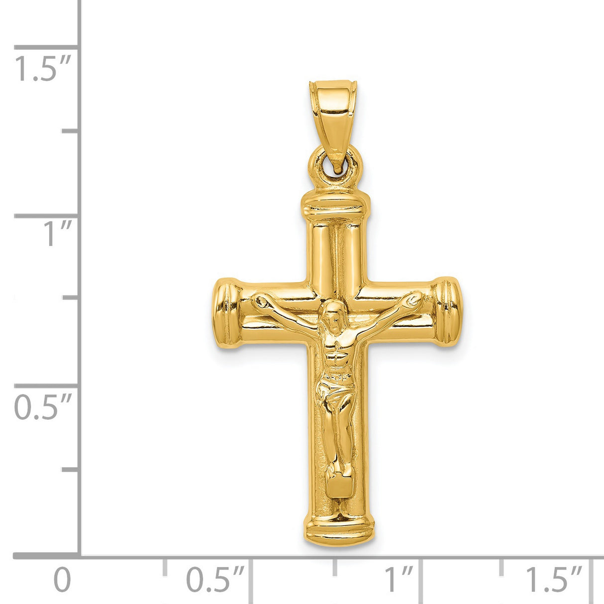 Hollow Reversible Latin Crucifix With Capped Ends Charm Pendant in Real 14k Yellow Gold