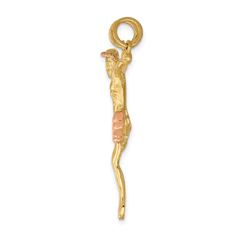 14k Two-Tone Gold Crucifix Pendant with Rose Gold Crown of Thorns, Religious Catholic Jewelry