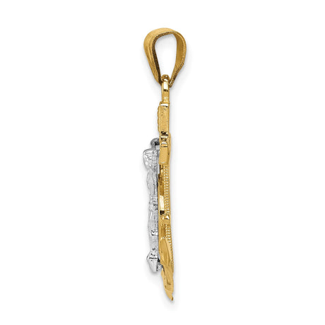 14k Two-Tone Gold Anchor Wheel Cross Pendant with Nautical Crucifix Design