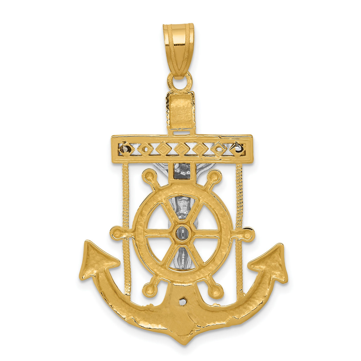 Mariners Crucifix Charm Pendant in Real 14k Multi-Tone Gold