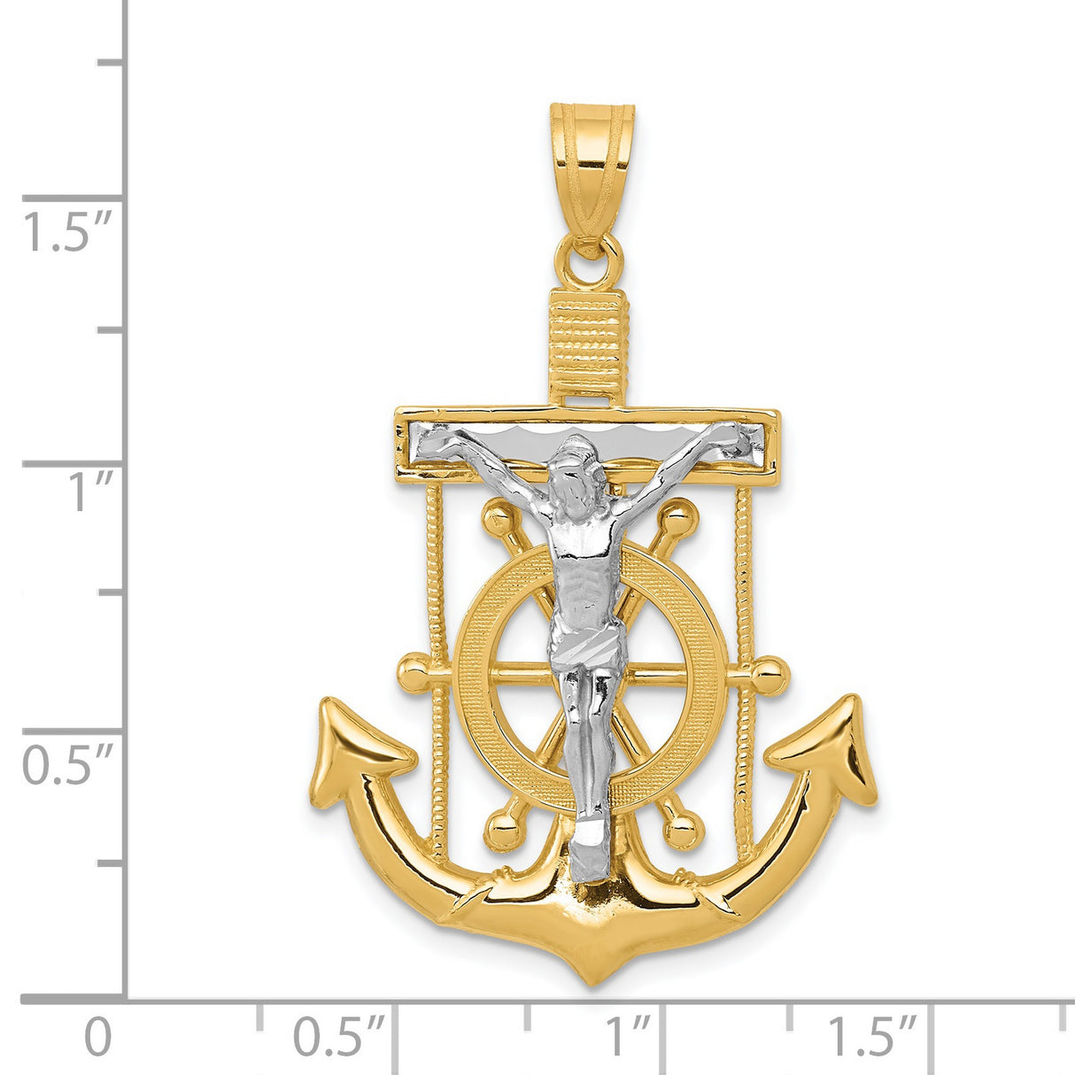 Mariners Crucifix Charm Pendant in Real 14k Multi-Tone Gold