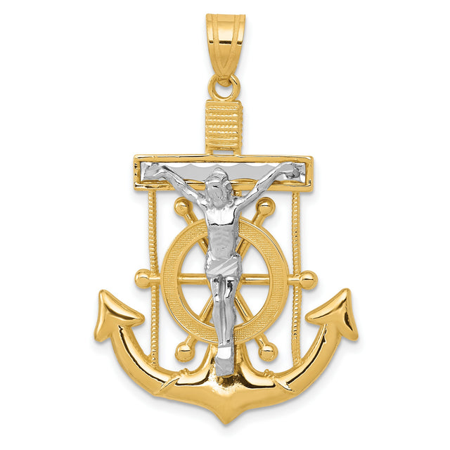 Mariners Crucifix Charm Pendant in Real 14k Multi-Tone Gold