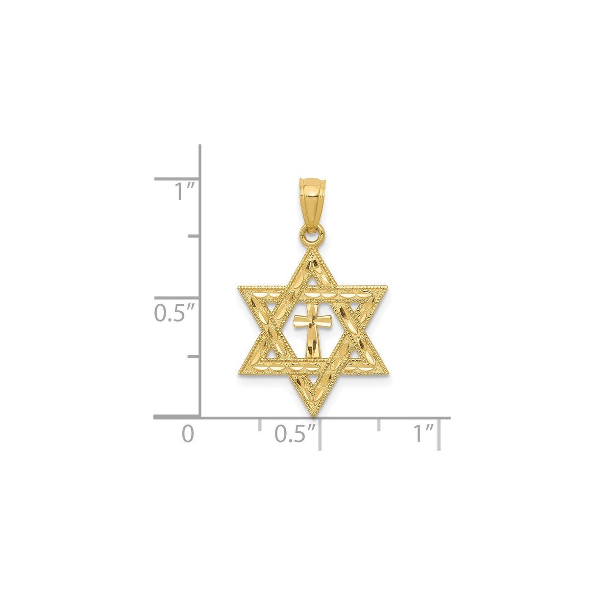 14k Yellow Gold Cross Pendant with Star of David Symbol, Unisex Religious Jewelry