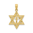 14k Yellow Gold Cross Pendant with Star of David Symbol, Unisex Religious Jewelry