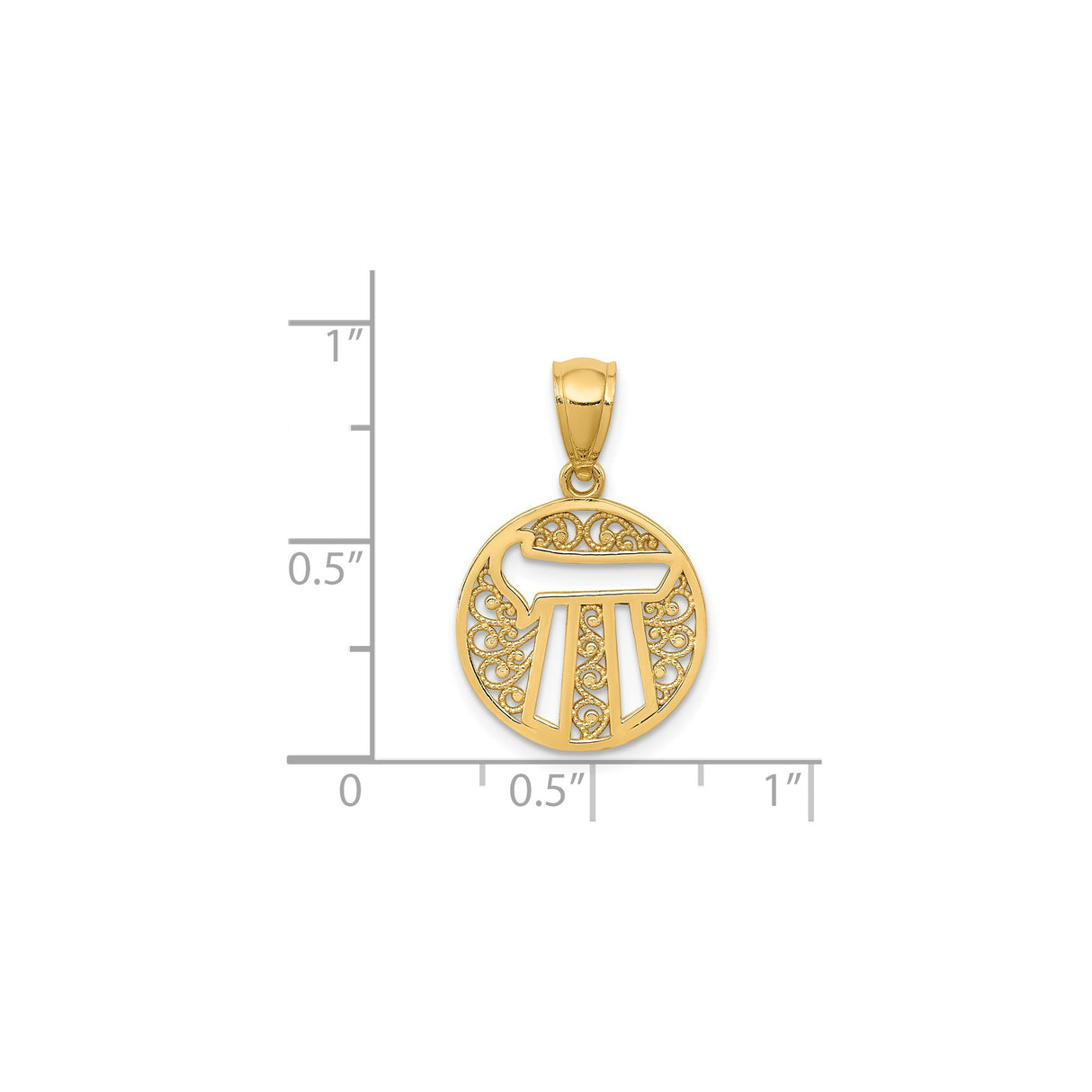 14k Yellow Gold Chai Pendant with Filigree Design, Hebrew Symbol Judaica Jewelry for Women