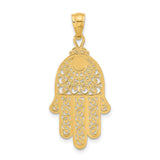 14k Yellow Gold Hamsa Pendant with Radiating Star Design, Filigree Hand Symbol for Protection