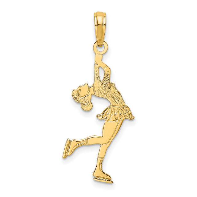 14k Yellow Gold Ice Skater Pendant, Figure Skating Charm, Sports Jewelry for Women