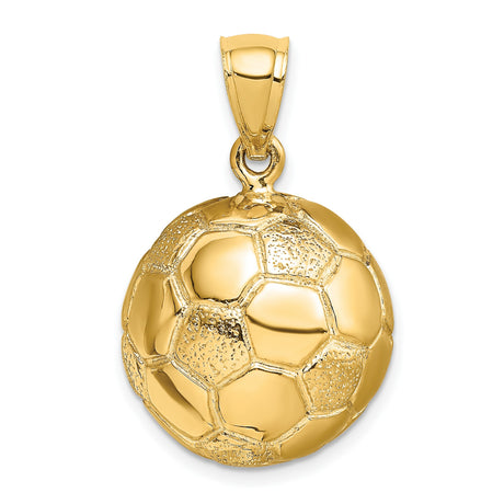 14k Yellow Gold Soccer Ball Pendant, Textured Sports Charm for Men and Women