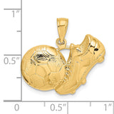 14k Yellow Gold Soccer Pendant with Cleat and Ball, Unisex Sports Charm