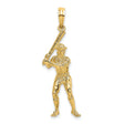 14k Yellow Gold Baseball Player Pendant in Batting Stance, 3D Sports Charm