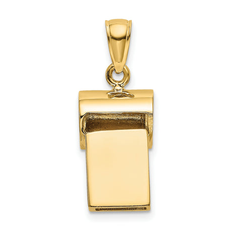 14k Yellow Gold Whistle Pendant, Mini Sports Charm with High Polish Finish, Unisex Athletic Jewelry