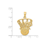 14k Yellow Gold Basketball Hoop Pendant with Net Design, Unisex Sports Charm