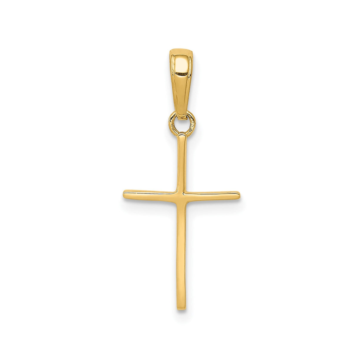 14k Yellow Gold Cross Pendant, Polished Slender Latin Cross Charm for Men and Women