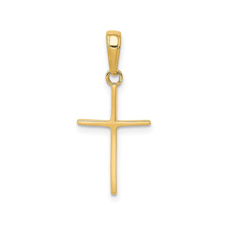 14k Yellow Gold Cross Pendant, Polished Slender Latin Cross Charm for Men and Women