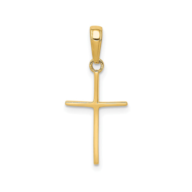 14k Yellow Gold Cross Pendant, Polished Slender Latin Cross Charm for Men and Women