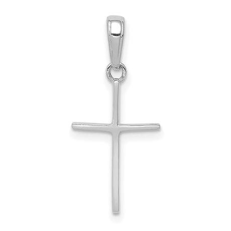 14k White Gold Cross Pendant, Polished Modern Spiritual Design for Men and Women