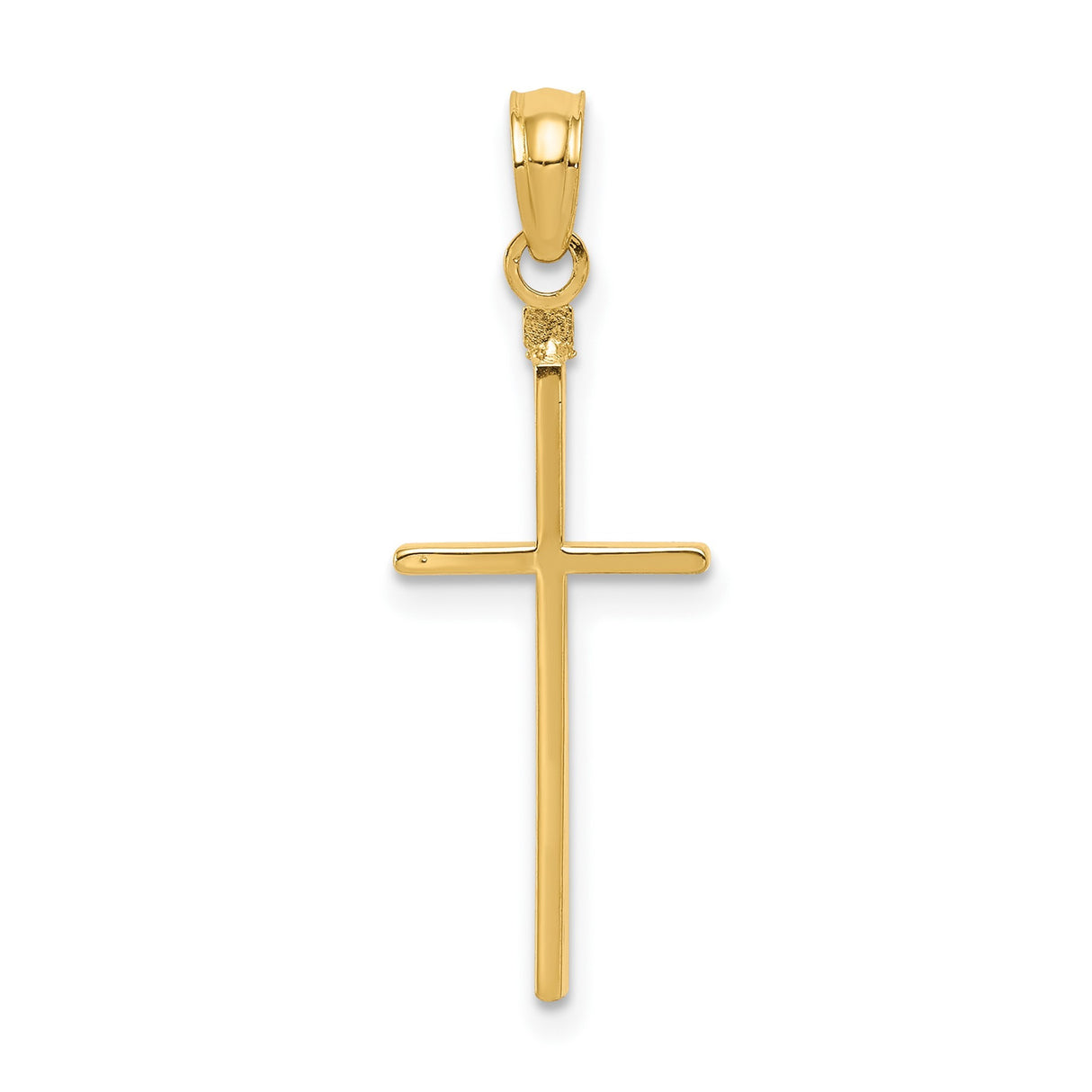 14k Yellow Gold Cross Pendant with Polished Latin Design, Minimalist Religious Jewelry